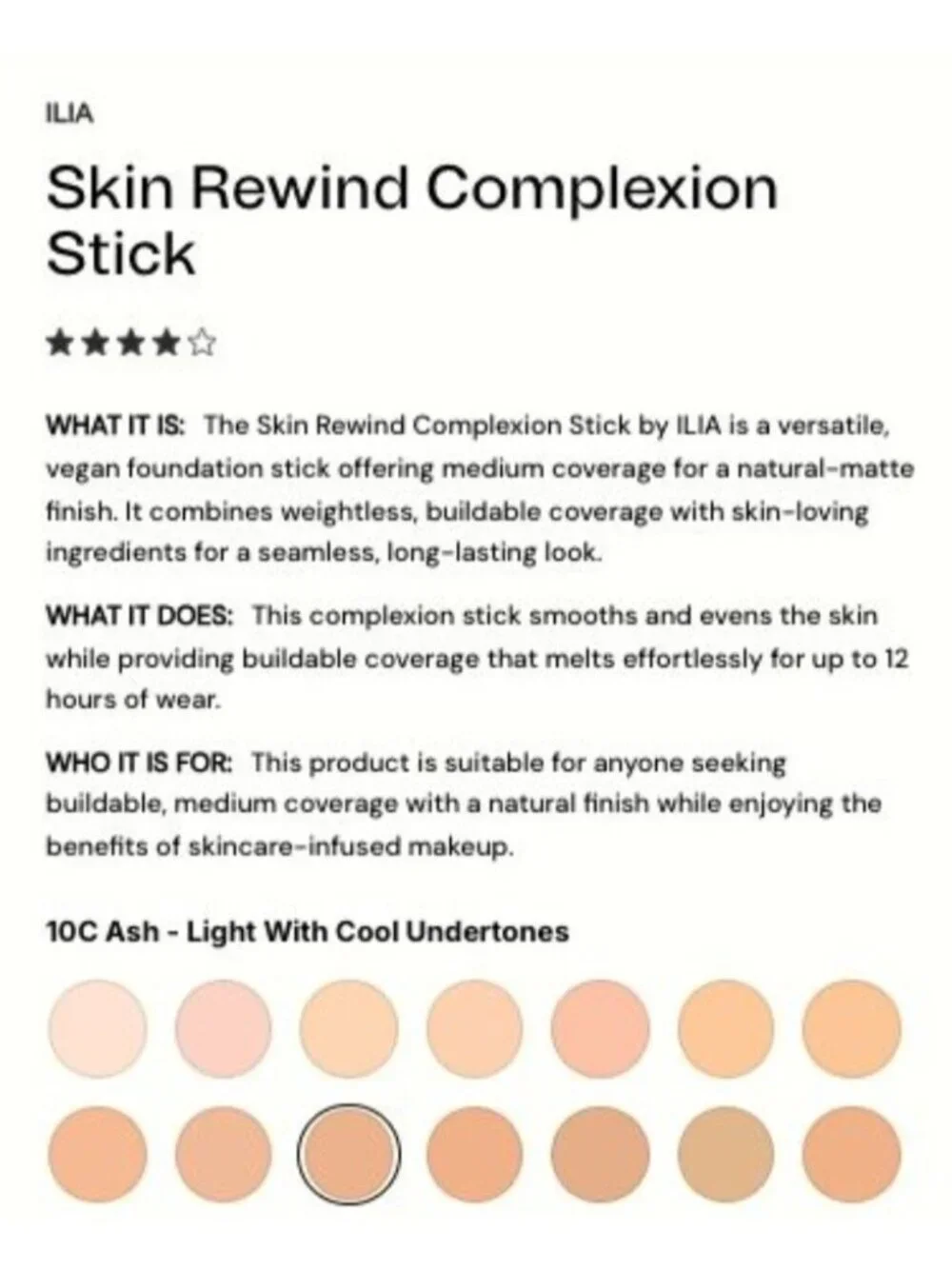 ILIA Skin Rewind Complexion Stick - 10C Ash